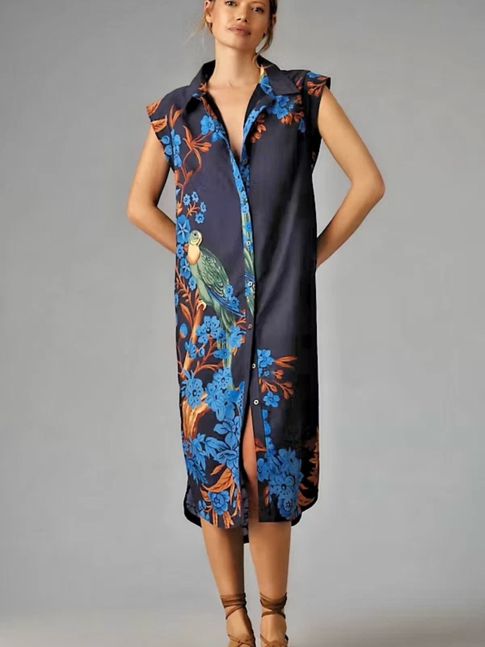 Anthropologie Maeve Midi Dress Blue Floral Lillian Button-Front City Size XS